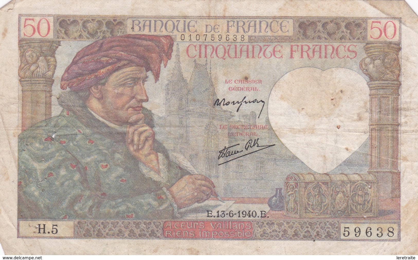 50 Francs 1940 B - 50 F 1940-1942 ''Jacques Coeur''