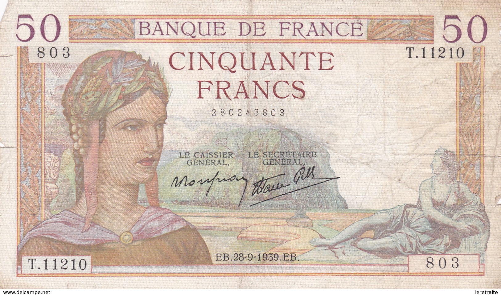 50 Francs 1939 - 50 F 1934-1940 ''Cérès''