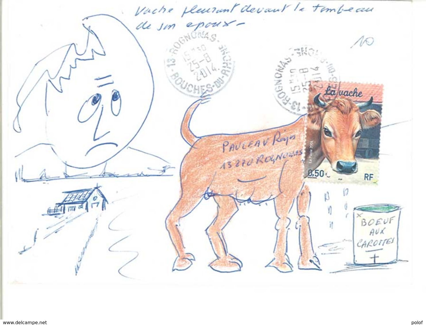 Enveloppe MAIL ART-ART POSTAL- MainVache Pleurant Devant La Tombe De Son Epoux-Cachet De ROGNONAS (15 ASO) - 2010-2019