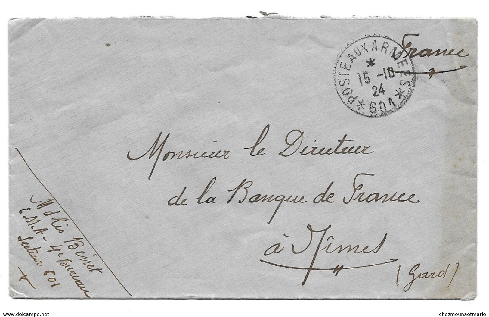 CACHET DE CIRE ROUGE EN ARABE 1924 POSTE AUX ARMEES 601 BEYROUTH LIBAN MARECHAL BERRET EMA  NIMES BANQUE DE FRANCE - Cachets Militaires A Partir De 1900 (hors Guerres)