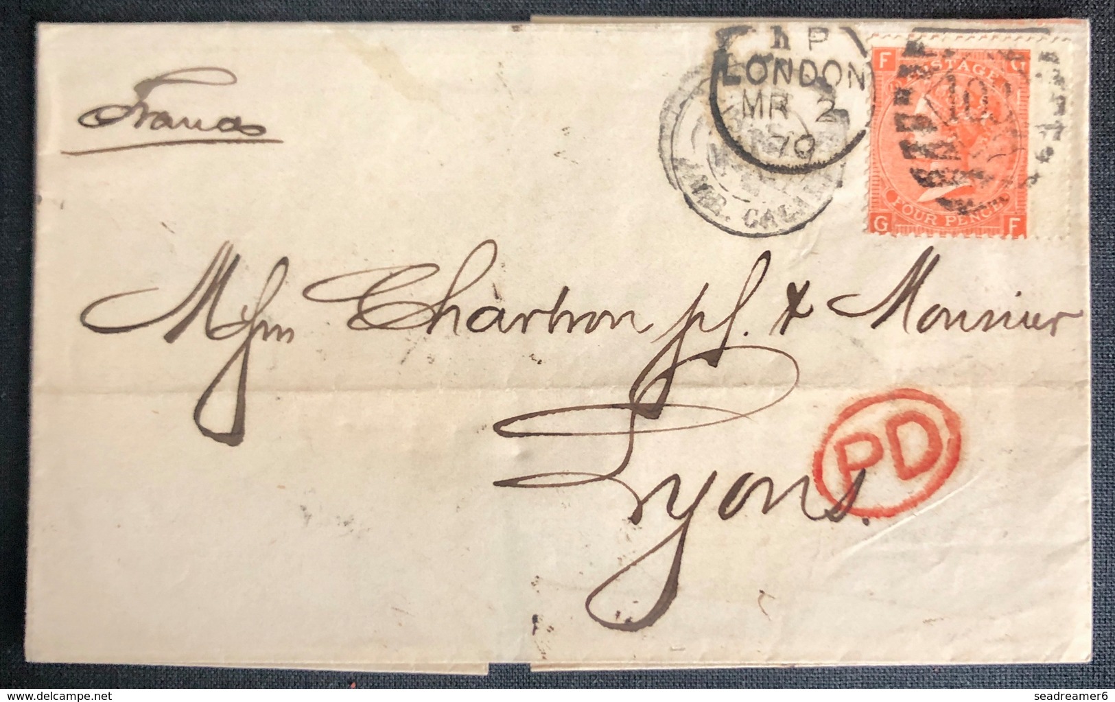 LETTRE Grande Bretagne 1870 N°32 (planche 11) FG/GF De London Pour Lyon + PD TTB - Covers & Documents