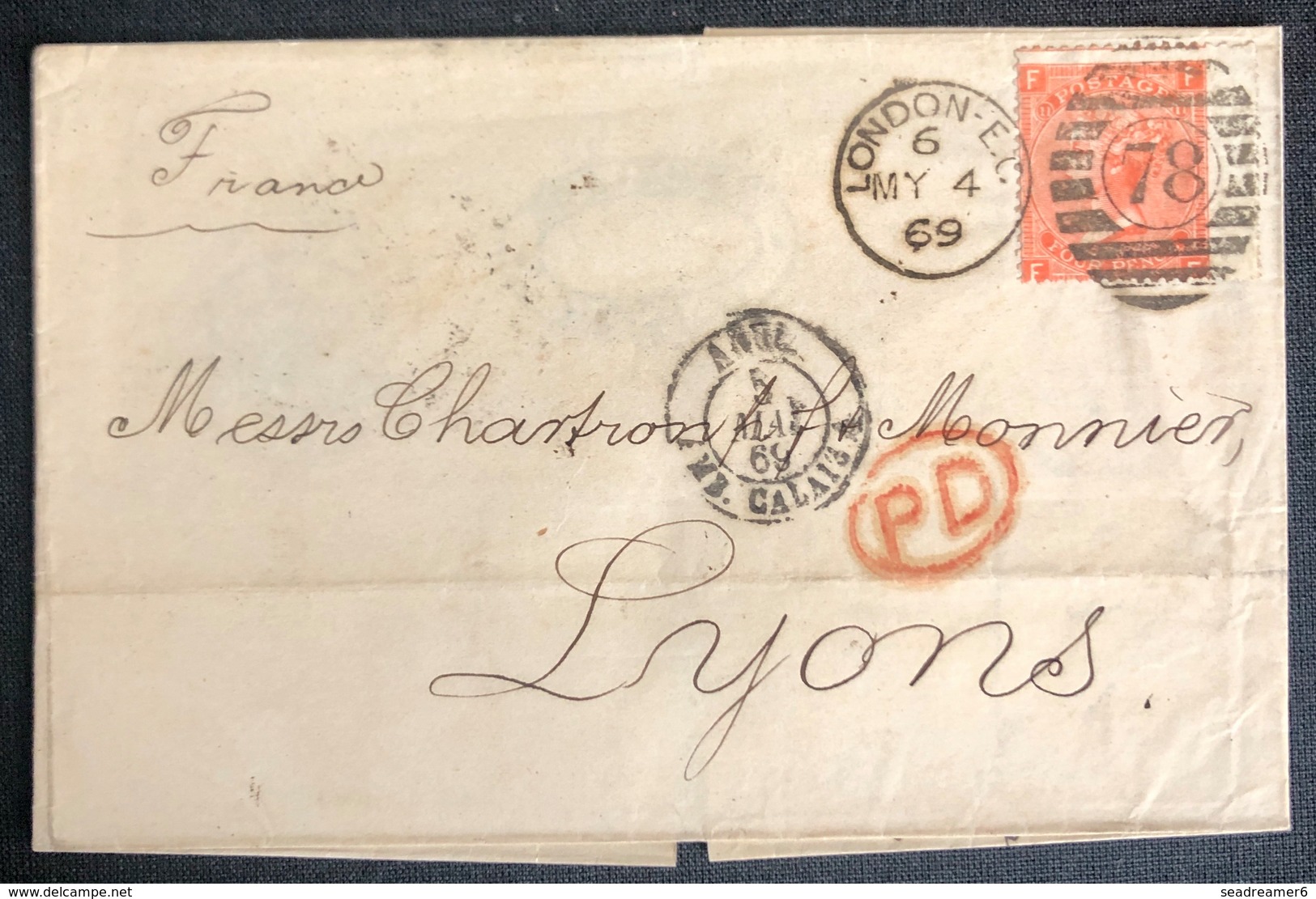 LETTRE Grande Bretagne 1870 N°32 (planche 11) De London Pour Lyon FF/FF + PD TTB - Brieven En Documenten