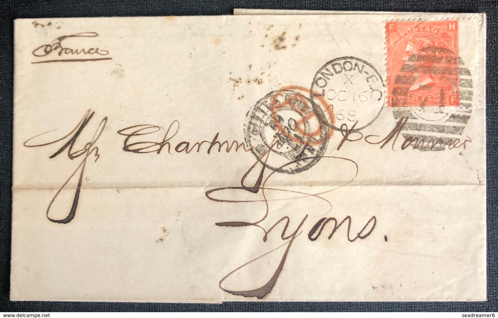 LETTRE Grande Bretagne 1870 N°32 (planche 10) De London Pour Lyon FH/HF + PD TTB - Storia Postale