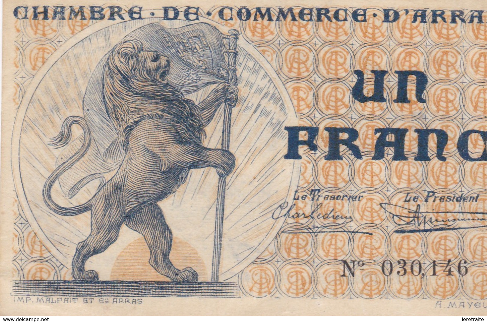 Un Francs, Chambre De Commerce D'Arras - Chambre De Commerce