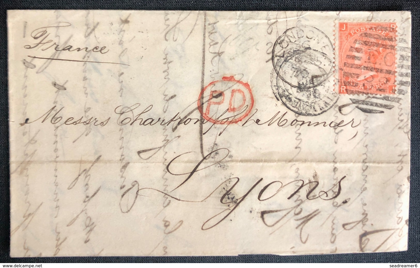 LETTRE Grande Bretagne 1870 N°32 (planche 11) De London Pour Lyon JR/RJ + PD TTB - Covers & Documents