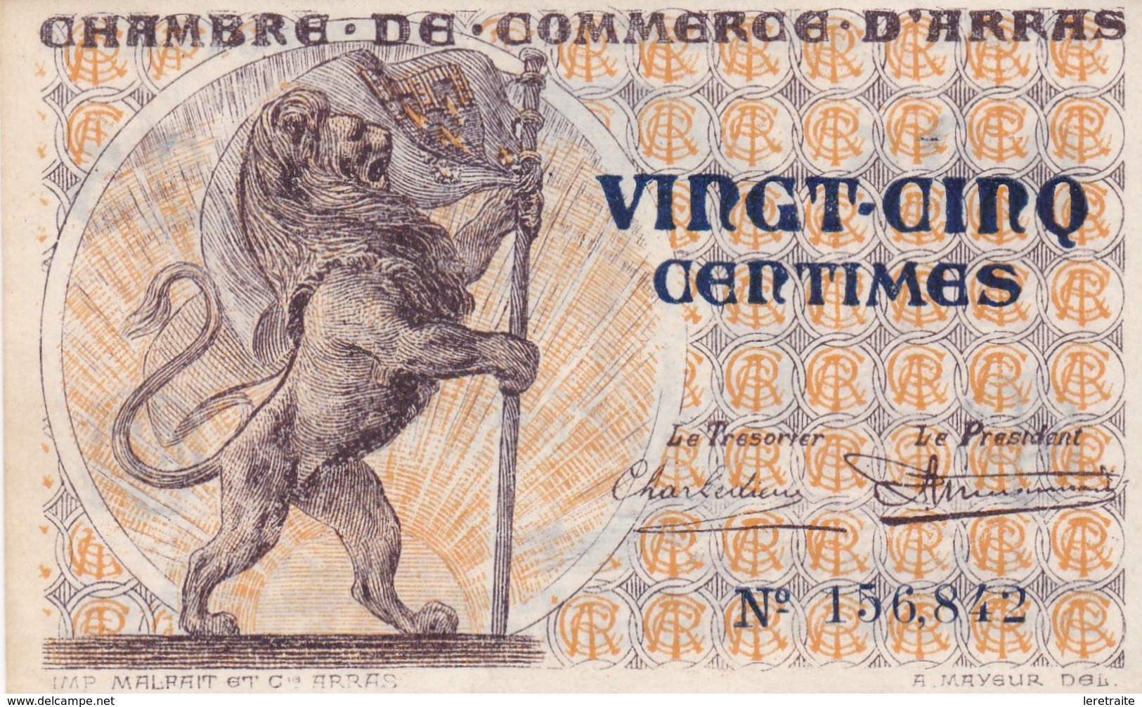 25 Centimes, Chambre De Commerce D'Arras 156842 - Chamber Of Commerce