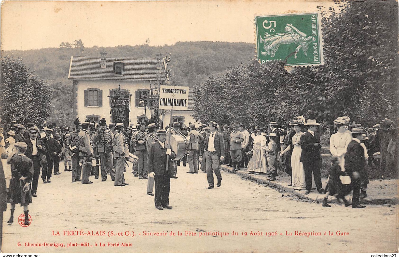 91-LA-FERTE-ALAIS- SOUVENIR DE LA FÊTE PATRIOTIQUE DU 19 AOUT 1906, LA RECEPTION A LA GARE - La Ferte Alais