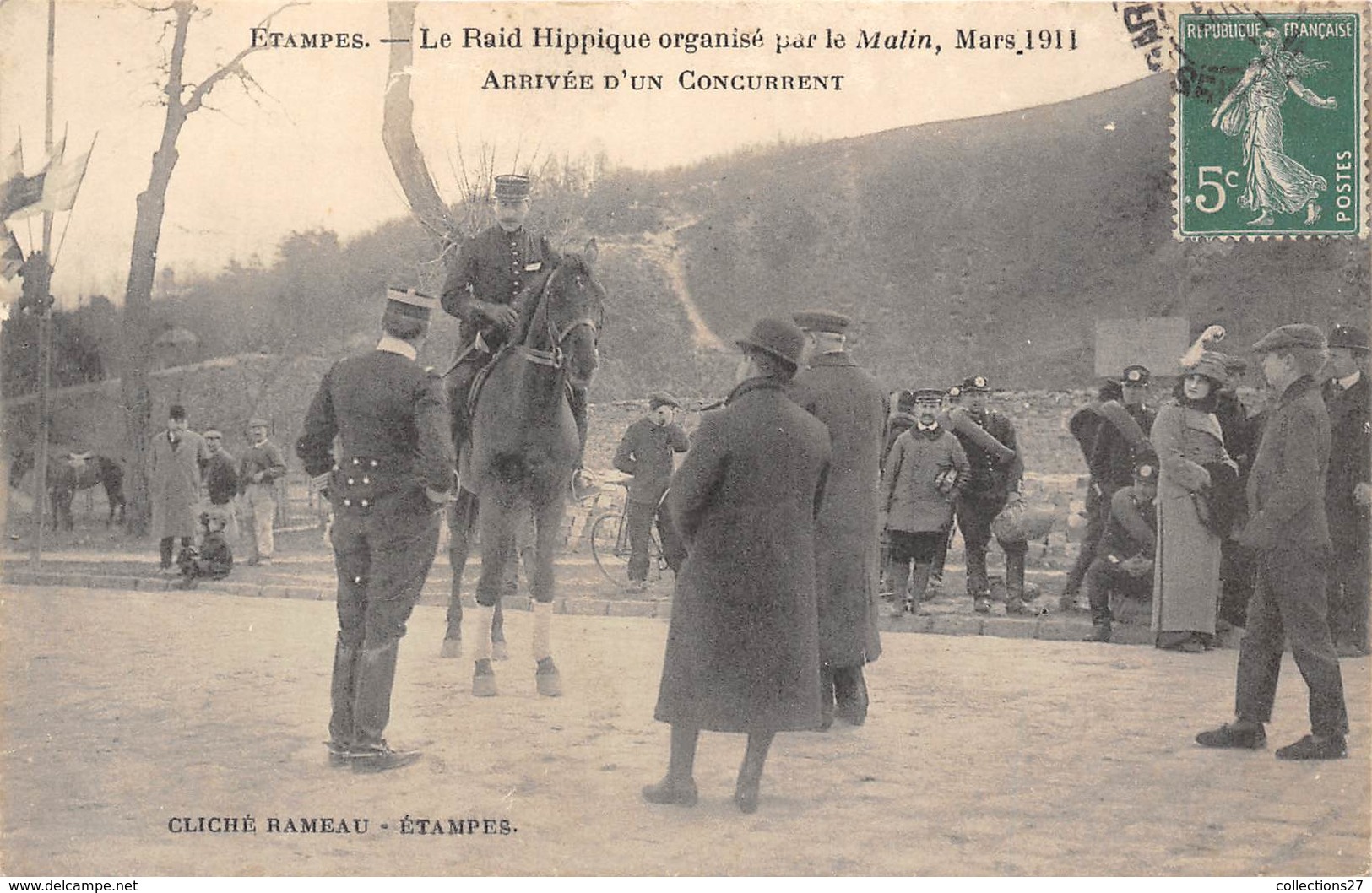 91-ETAMPES- LE RAID HIPPIQUE ORGANISE PAR LE MATIN MARS 1911 ARRIVEE D'UN CONCURRENT - Etampes