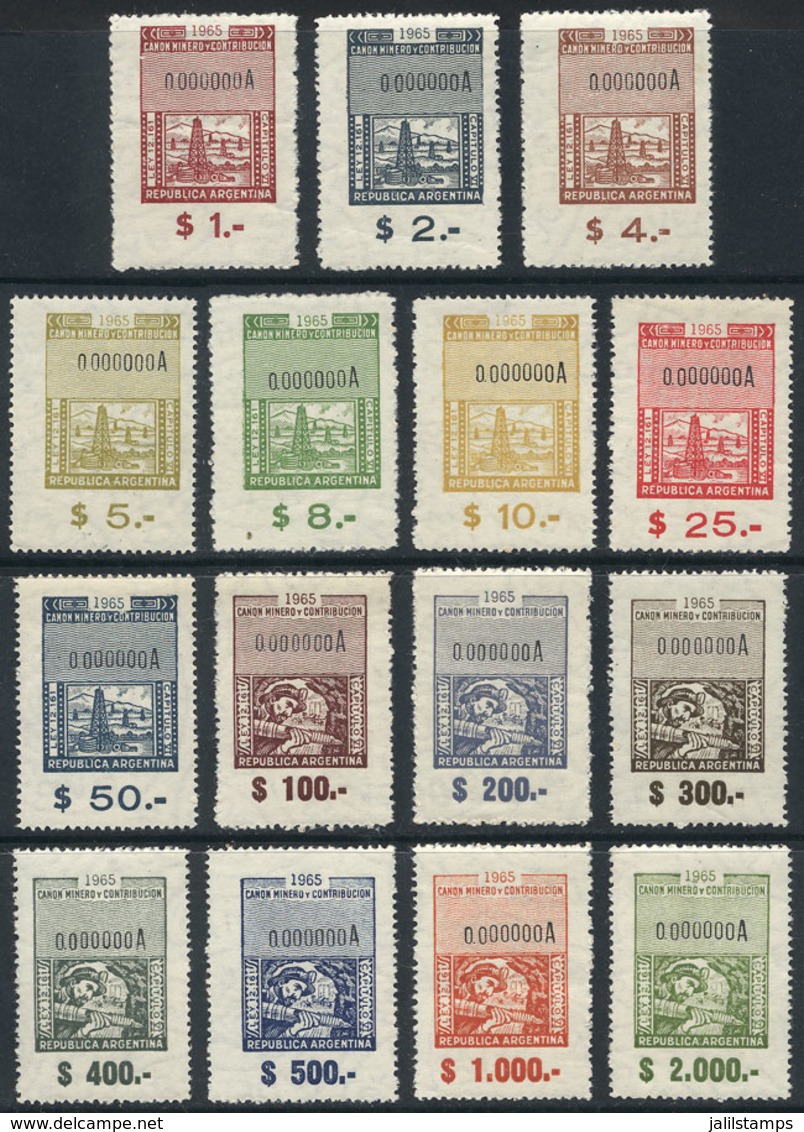 ARGENTINA: National Taxes, CANON MINERO & CONTRIBUCIÓN (mining Tax, Petroleum), Year 1965, Complete Set Of 15 Values Bet - Other & Unclassified