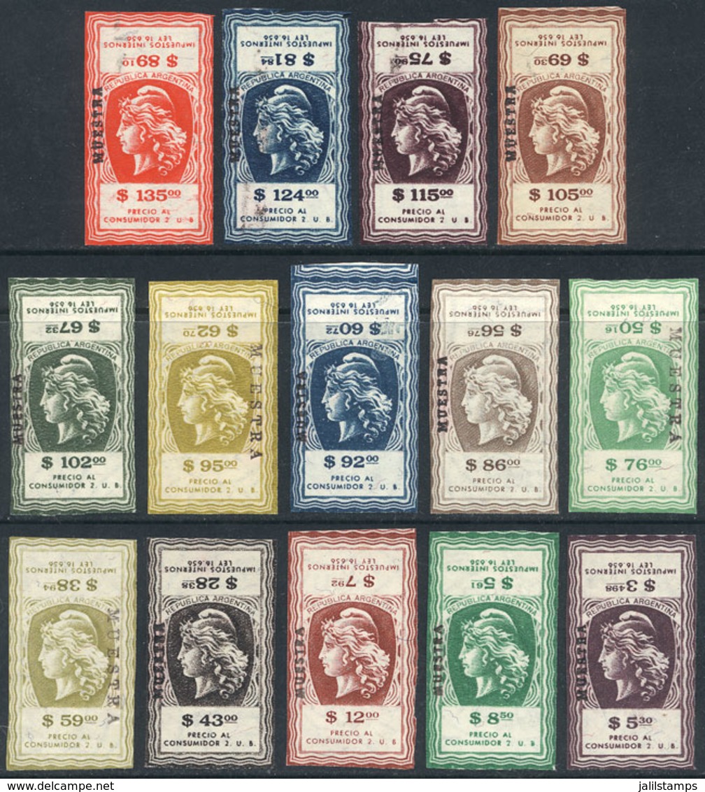 ARGENTINA: National Taxes, CIGARETTES, Law 16656: Complete Set Of 14 Stamps With MUESTRA Overprint (specimens), Very Fin - Other & Unclassified