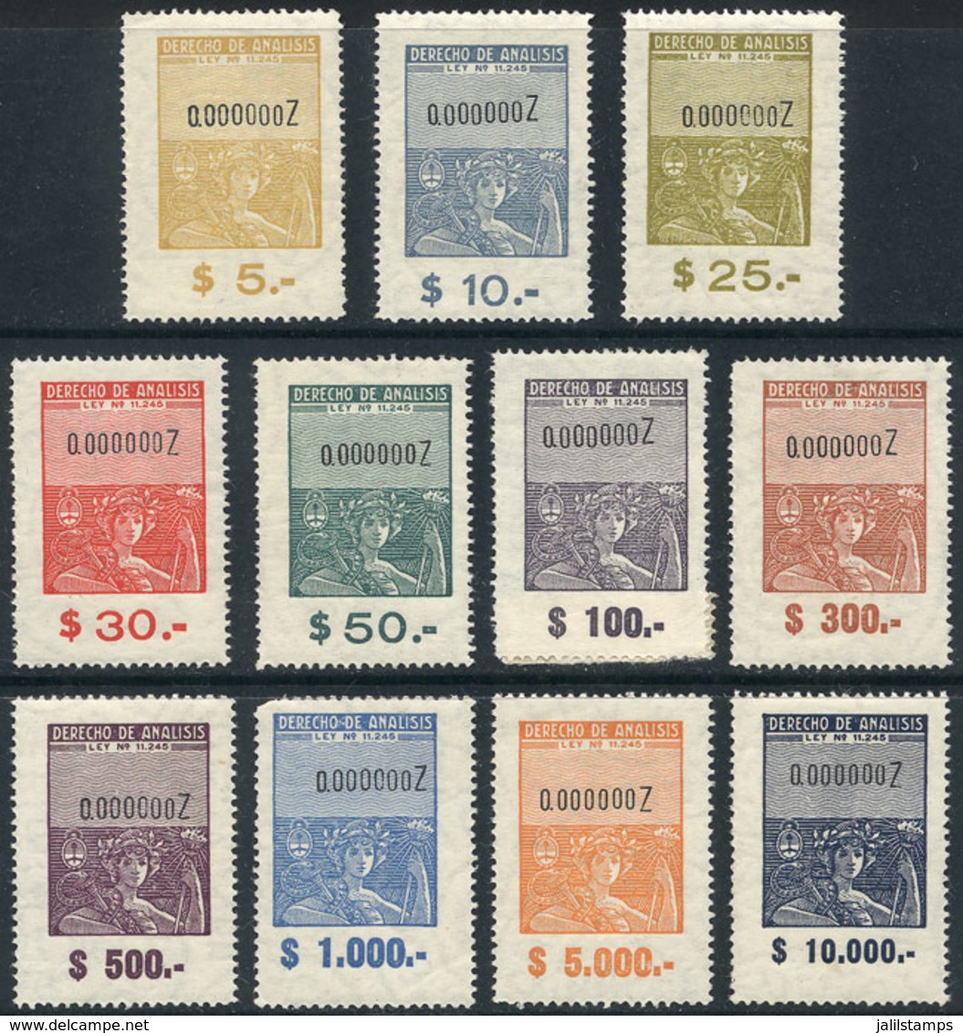 ARGENTINA: National Taxes, DERECHO DE ANÁLISIS (Analysis Tax): Year 1965, Complete Set Of 11 Values Between $5 And $10,0 - Autres & Non Classés