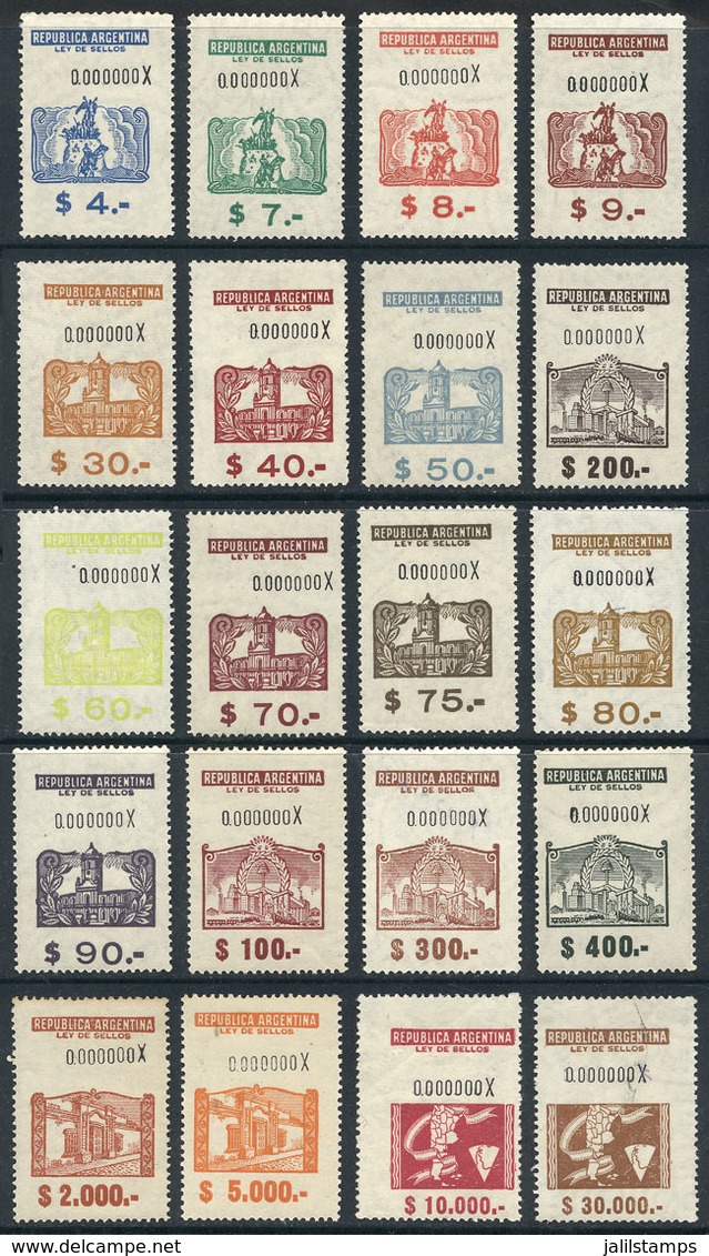 ARGENTINA: National Taxes, STAMPS LAW, Year 1963, Set Of 20 Values Between $4 And $30,000 Numbered "0000000X" (specimens - Other & Unclassified