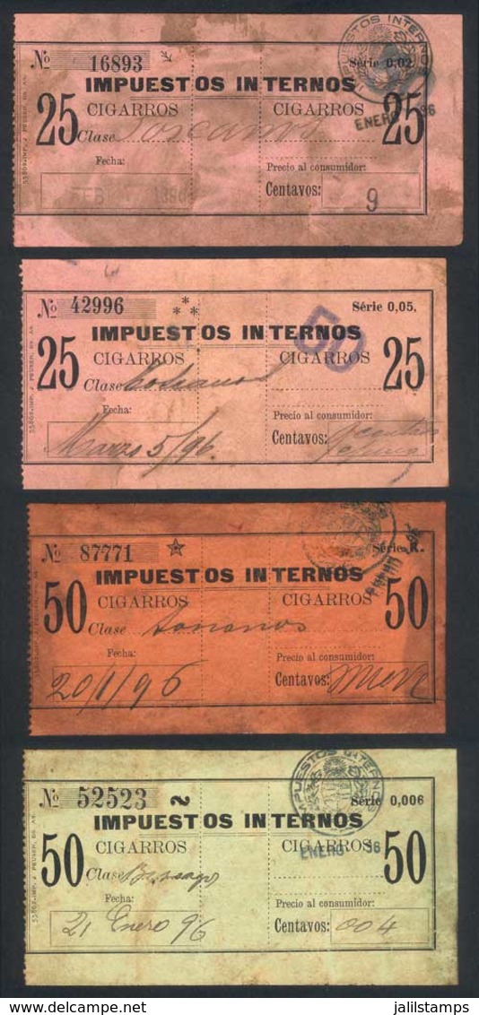 ARGENTINA: CIGARS: Year 1896, 4 Stamps For 25 And 50 Cigars (different Series And/or Colors), Fine Quality, Very Rare! - Other & Unclassified