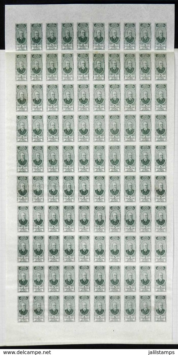 ARGENTINA: IMPUESTO SANITARIO: Complete Sheet Of 5c. Imperforate (100 Stamps), Printed In Green On Thin Paper, VF Qualit - Autres & Non Classés