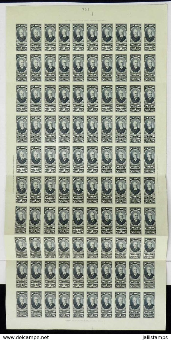 ARGENTINA: IMPUESTO SANITARIO: Year 1902, 5c., Complete Sheet Of 100 Examples, PROOF Printed In Indigo On Thick Yellow P - Autres & Non Classés