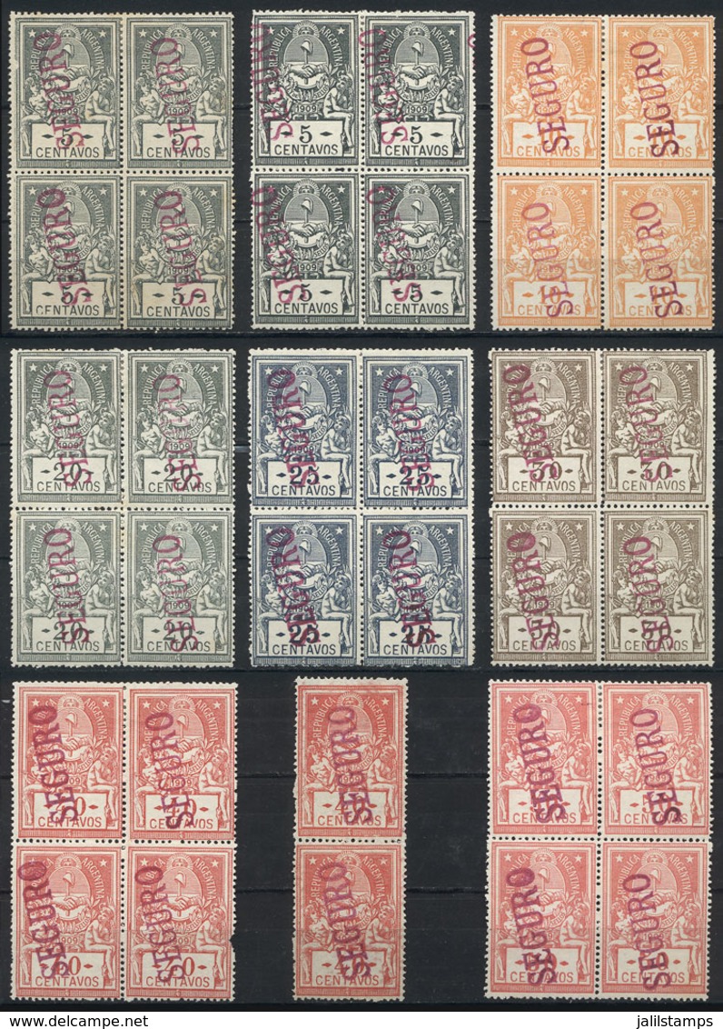 ARGENTINA: National Taxes, INSURANCE: Year 1909, The Set Of 26 Values Between 5c. And 300P., Including Some Color Variet - Other & Unclassified