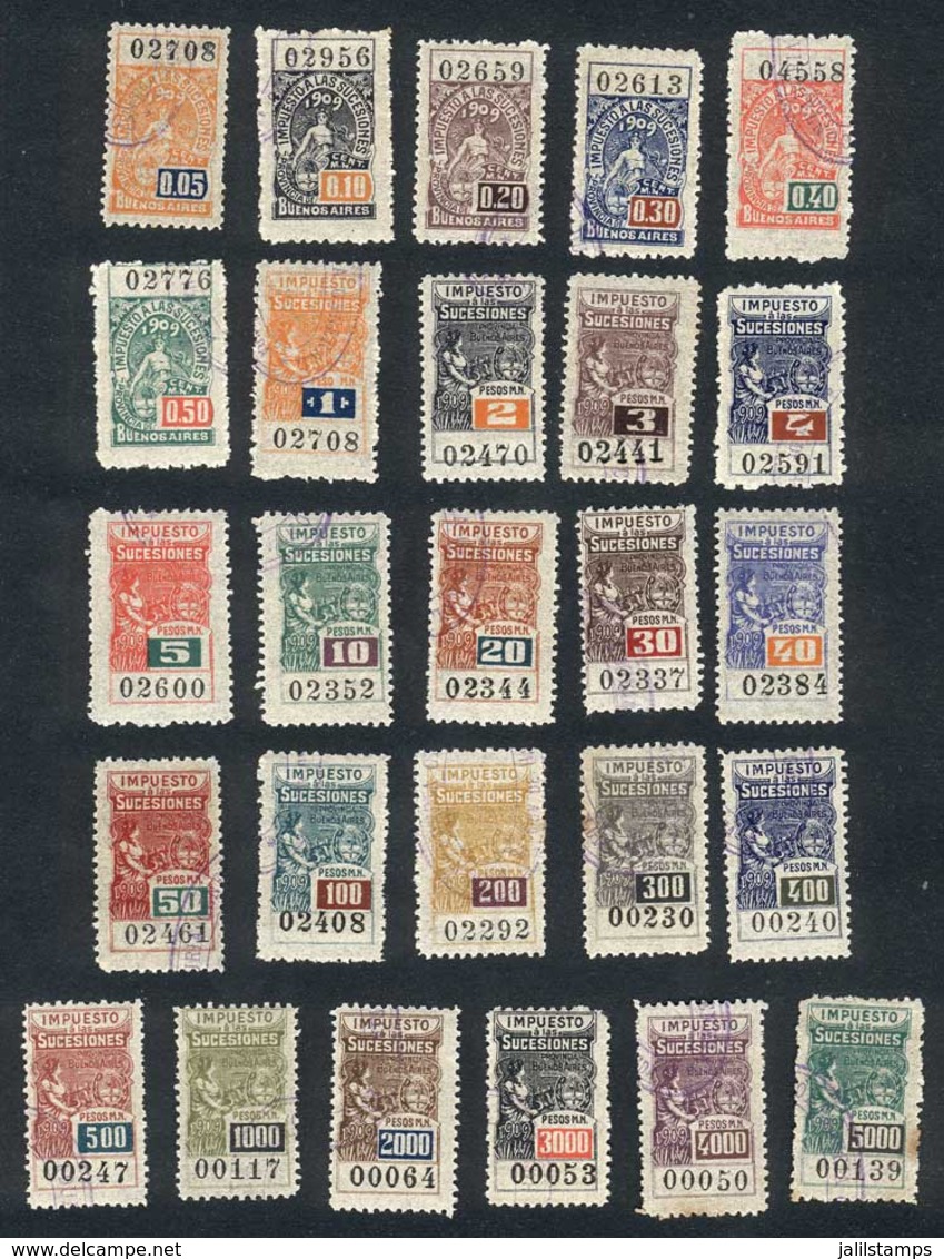 ARGENTINA: PROVINCE OF BUENOS AIRES: Successions, Year 1909, Complete Set Of 26 Revenue Stamps Between 5c. And $5000, Fi - Other & Unclassified