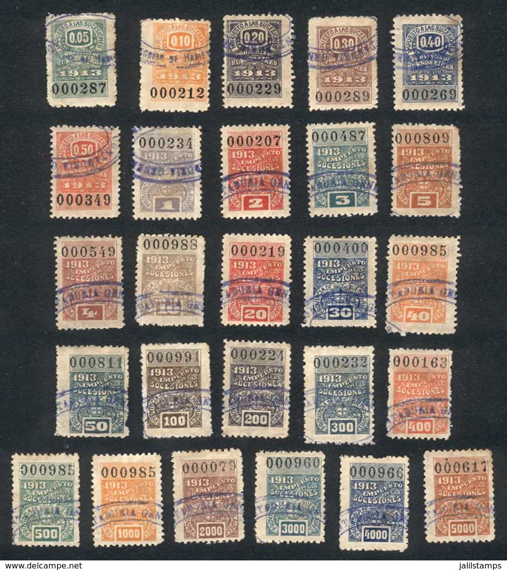 ARGENTINA: PROVINCE OF BUENOS AIRES: Successions, Year 1913, Complete Set Of 26 Revenue Stamps Between 5c. And $5000, Fi - Altri & Non Classificati