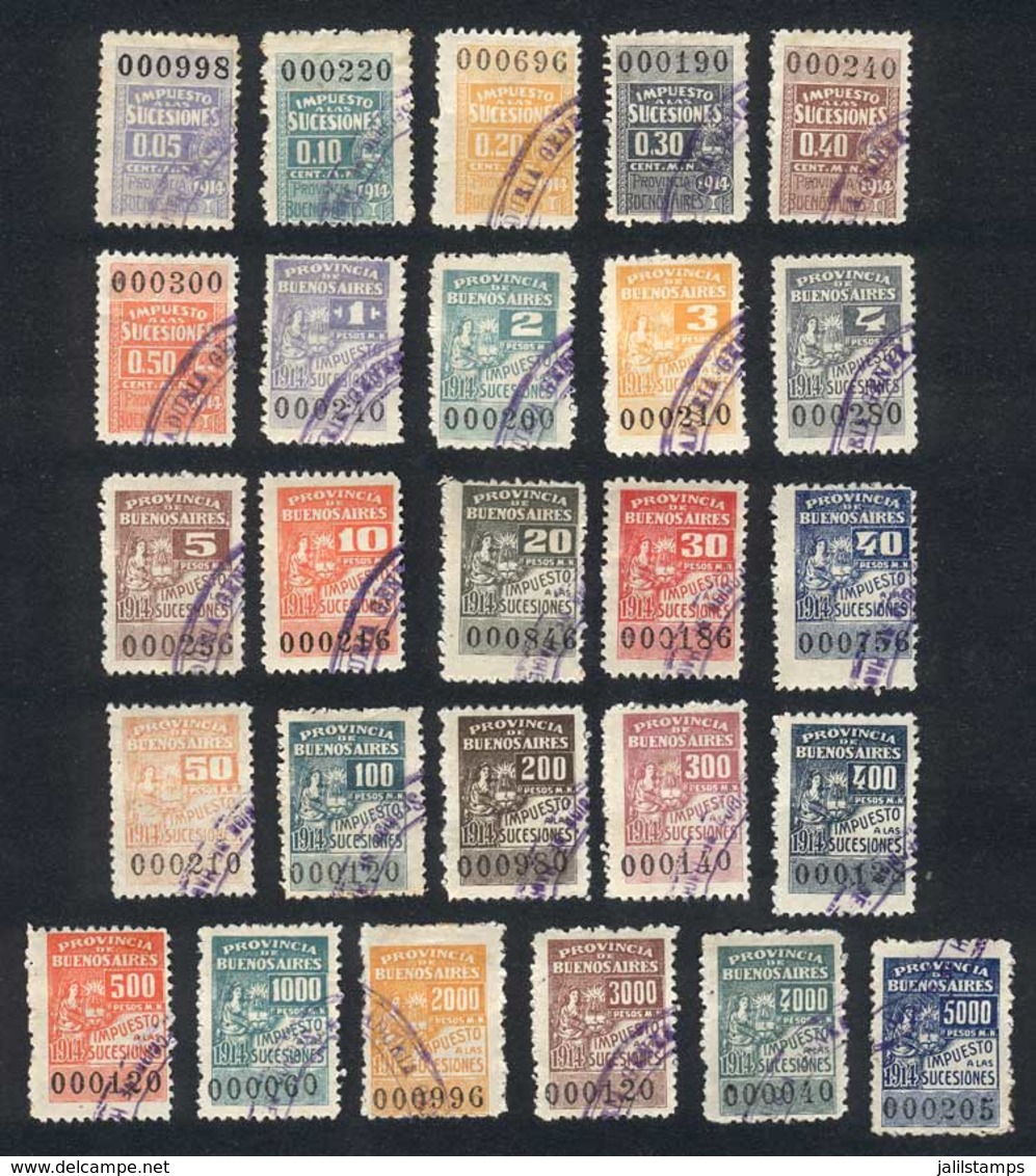 ARGENTINA: PROVINCE OF BUENOS AIRES: Successions, Year 1914, Complete Set Of 26 Revenue Stamps Between 5c. And $5000, Fi - Other & Unclassified