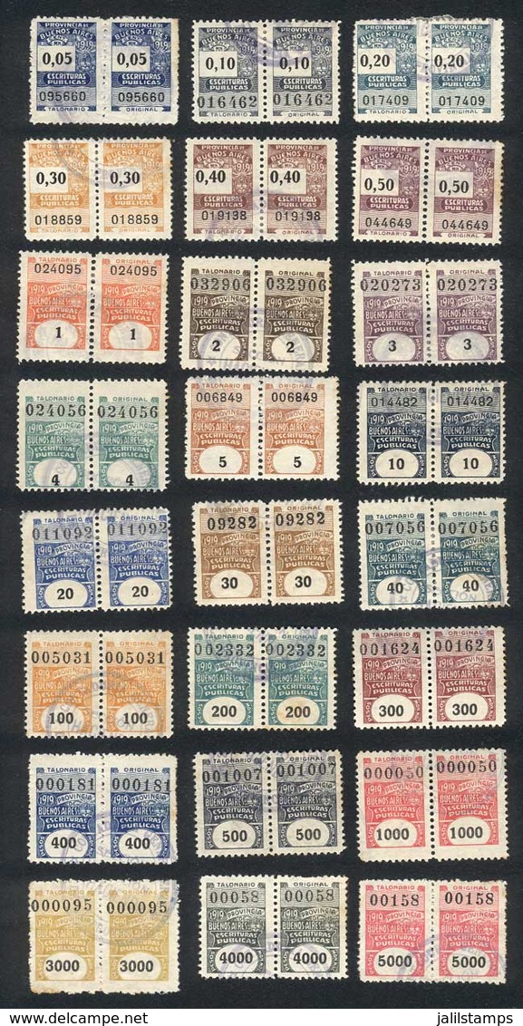 ARGENTINA: PROVINCE OF BUENOS AIRES: Public Deeds, Year 1919, Set Of 24 Revenue Stamps Between 5c. And $5000, VF General - Other & Unclassified