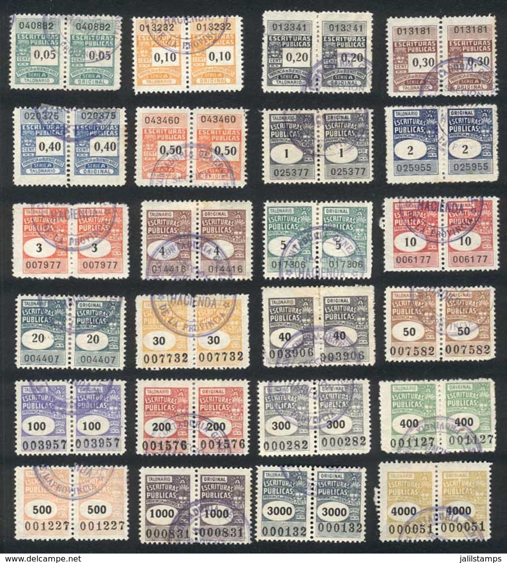 ARGENTINA: PROVINCE OF BUENOS AIRES: Public Deeds, Year 1918, Set Of 24 Revenue Stamps Between 5c. And $4000, VF General - Autres & Non Classés