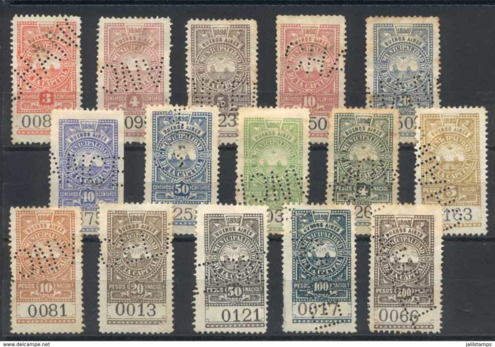 ARGENTINA: MUNICIPALITY OF BUENOS AIRES: Year 1899 (January), 15 Values Of The Set Of 19 (3c. To 200P., Only Missing The - Altri & Non Classificati