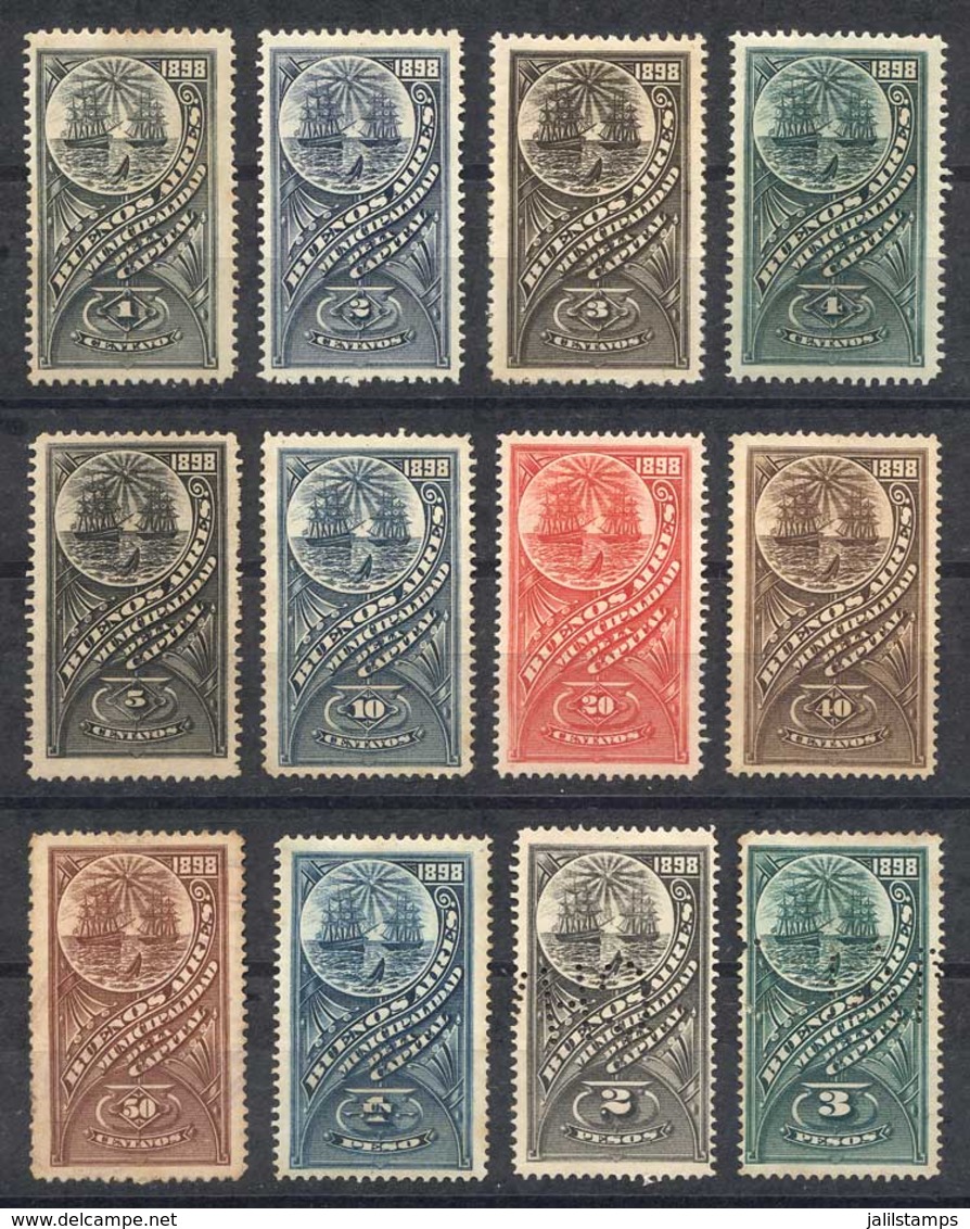 ARGENTINA: MUNICIPALITY OF BUENOS AIRES: Year 1898 (April), Complete Set Of 19 Values, Mint Or Used (from 1c. To 200P.), - Sonstige & Ohne Zuordnung