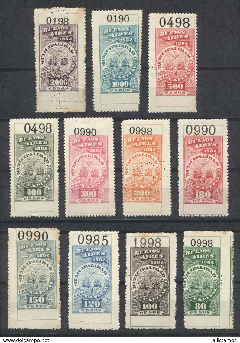 ARGENTINA: MUNICIPALITY OF BUENOS AIRES: Year 1902, COMPLETE SET OF 43 Values Between 1c. And 2,000P., Fine To VF Qualit - Other & Unclassified