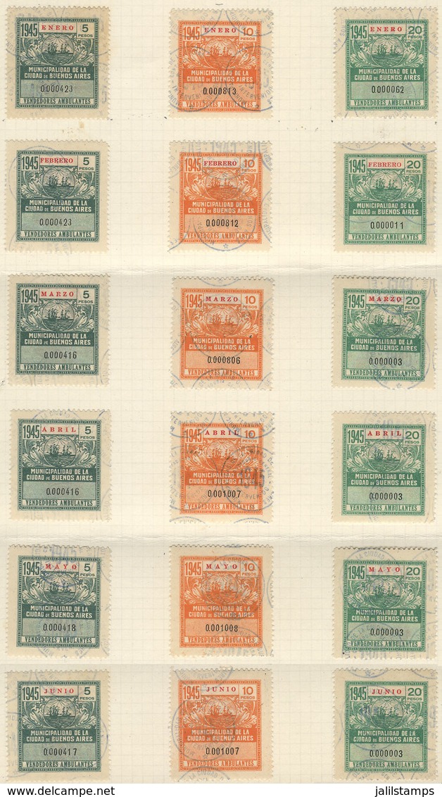 ARGENTINA: BUENOS AIRES: STREET SELLERS, Year 1945, Complete Set Of 36 Stamps, Mint Original Gum, Mounted With Hinges On - Autres & Non Classés