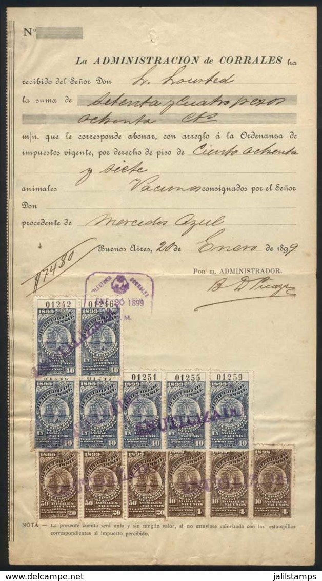 ARGENTINA: Province Of BUENOS AIRES - DERECHO DE PISO: Year 1899, Document Bearing 4 Stamps Of 20P. + 3 Of 4P. + 7 Of 20 - Autres & Non Classés