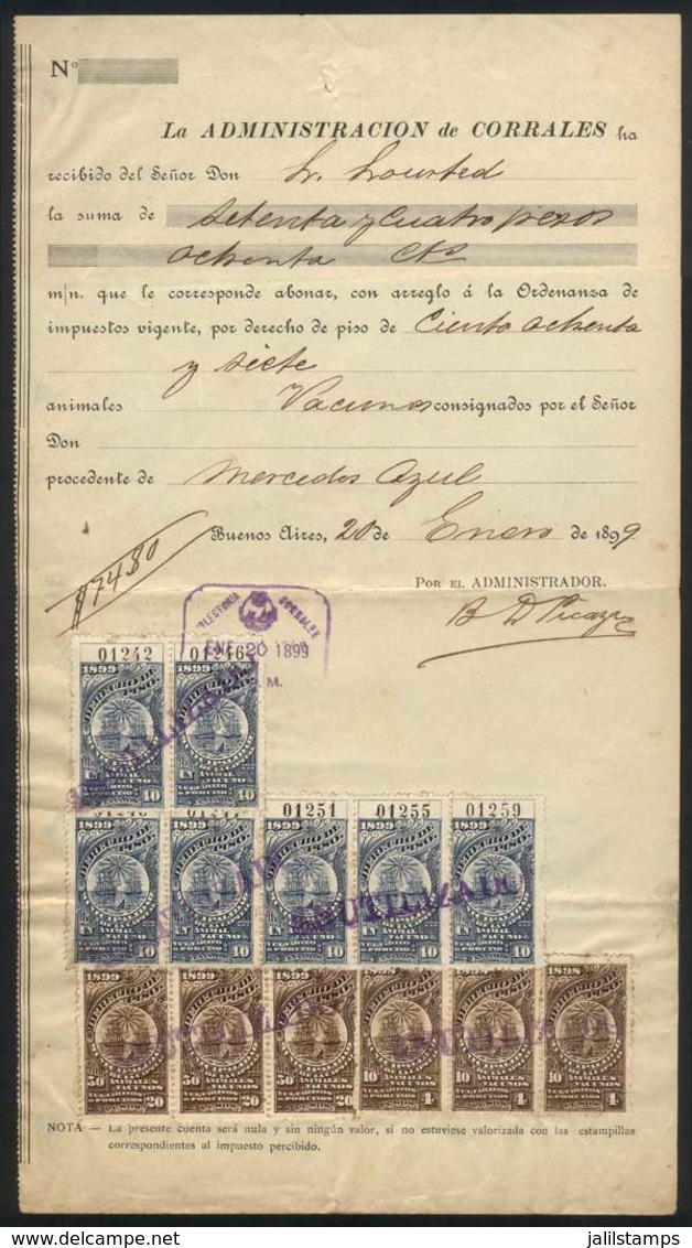 ARGENTINA: Province Of BUENOS AIRES - DERECHO DE PISO: Year 1899, Document Bearing 4 Stamps Of 20P. + 3 Of 4P. + 7 Of 20 - Sonstige & Ohne Zuordnung