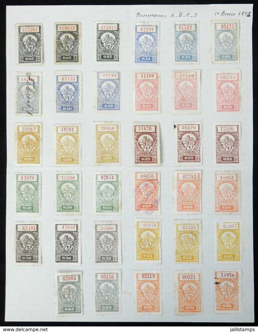 ARGENTINA: Province Of BUENOS AIRES - DOCUMENTS: Year 1892, 3 Album Pages Of An Old Collection With 77 Stamps, Values Be - Sonstige & Ohne Zuordnung