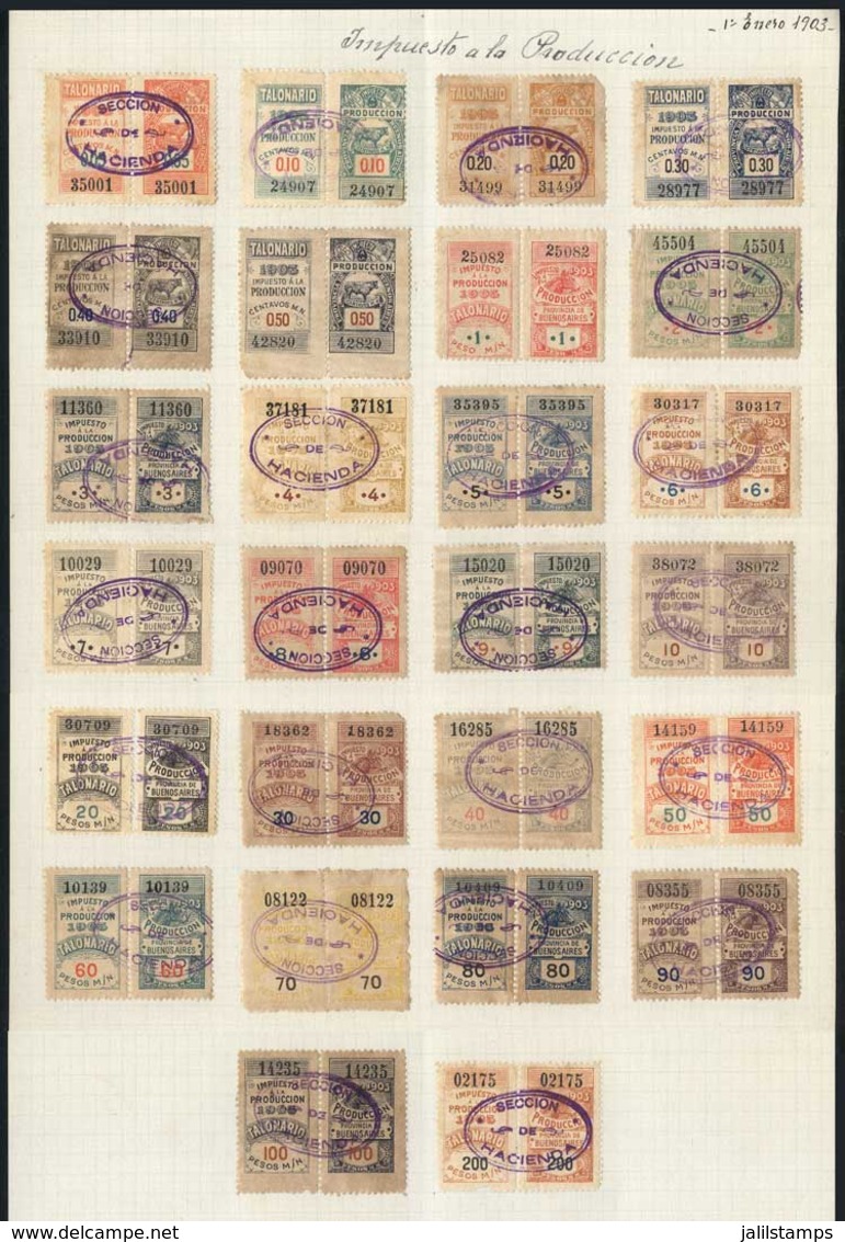 ARGENTINA: PROVINCE OF BUENOS AIRES: Impuesto A La Produccion, Year 1903, Complete Set Of 52 Values Between 5c. And $200 - Sonstige & Ohne Zuordnung