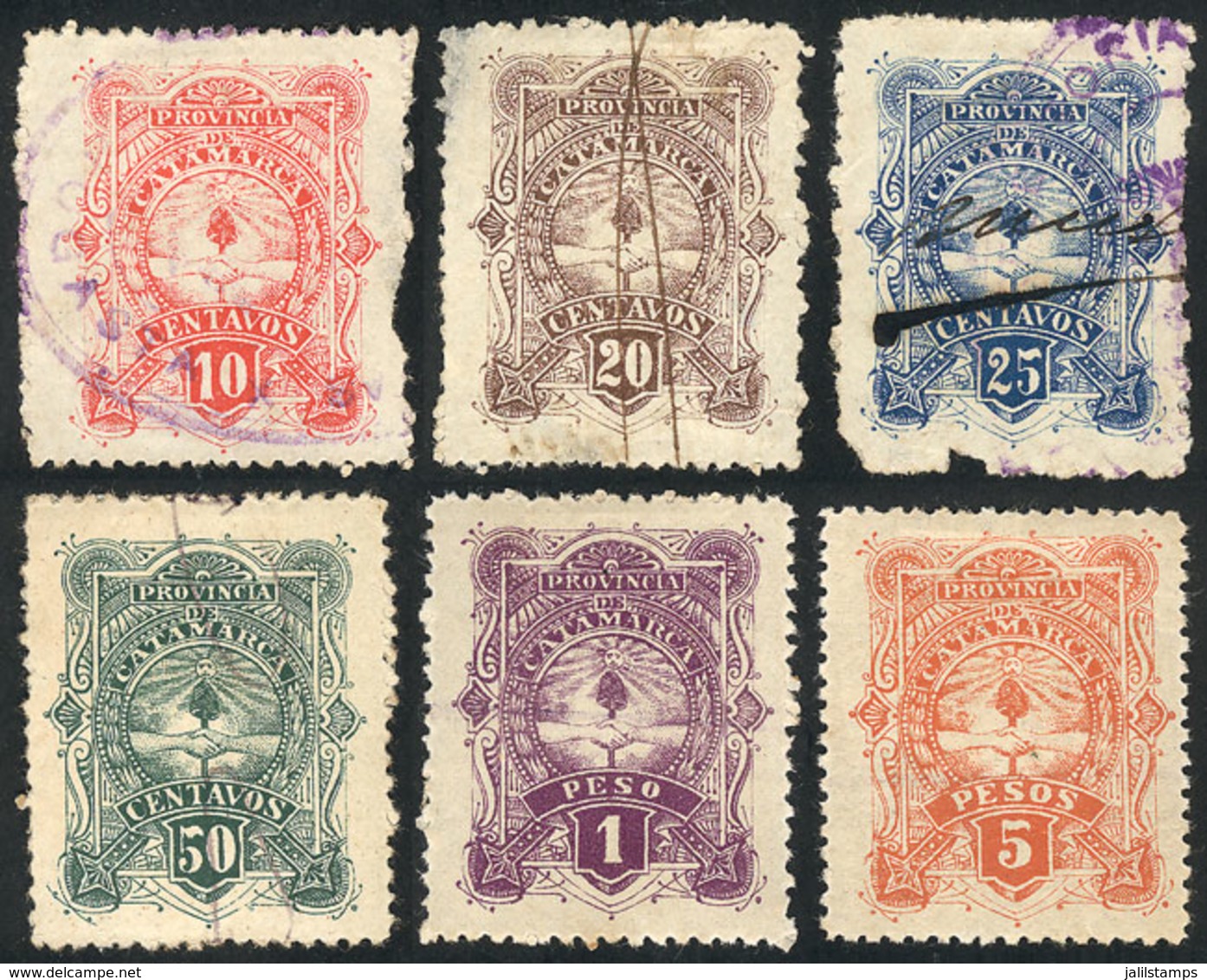 ARGENTINA: PROVINCE OF CATAMARCA: Year 1893, Complete Set Of 6 Values Between 10c. And 5P., Fine General Quality, Rare! - Sonstige & Ohne Zuordnung