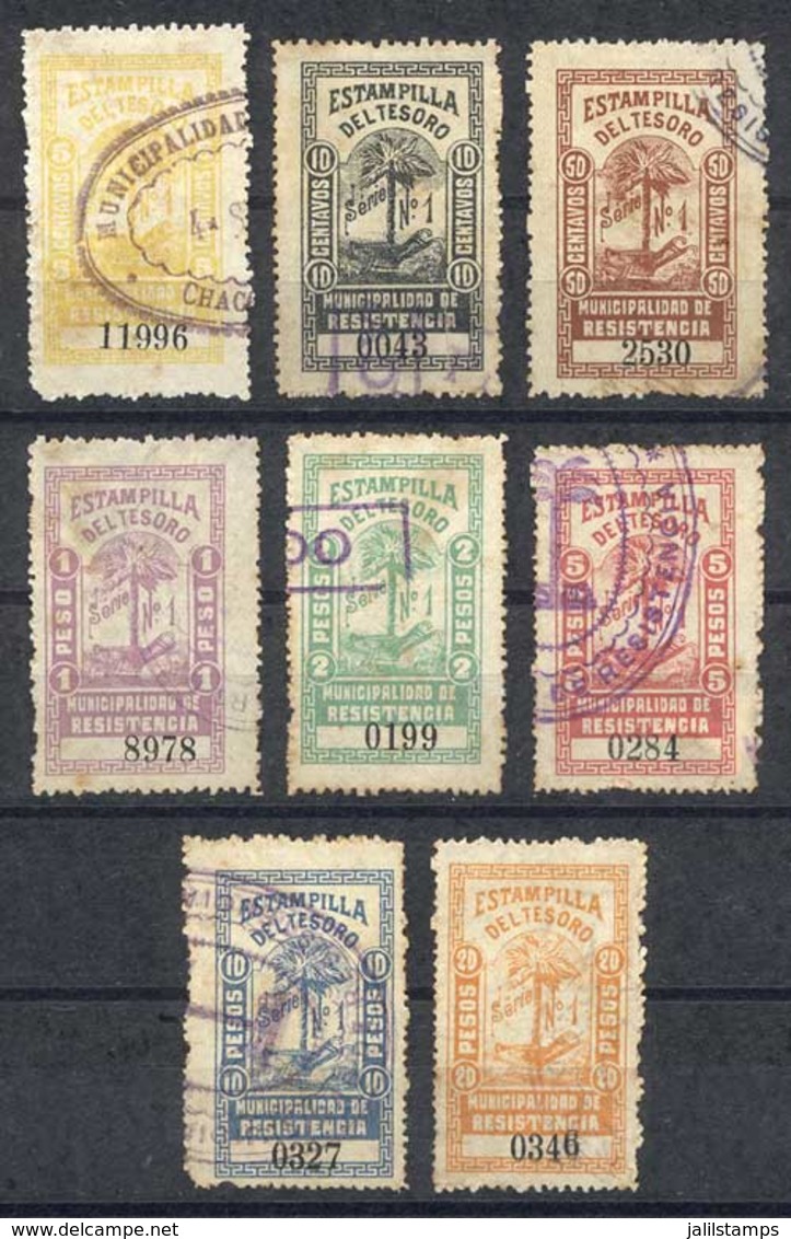 ARGENTINA: TERRITORIO NACIONAL DEL CHACO - Municipality Of RESISTENCIA: 1895, Set Of 8 Used Stamps, Values Between 5c. A - Sonstige & Ohne Zuordnung