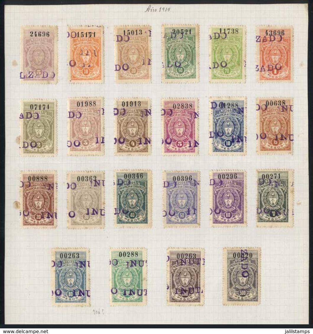 ARGENTINA: PROVINCE OF CORRIENTES: Year 1914, Set Of 22 Revenue Stamps Between 5c. And 500P., Mint And Cancelled "Inutil - Sonstige & Ohne Zuordnung