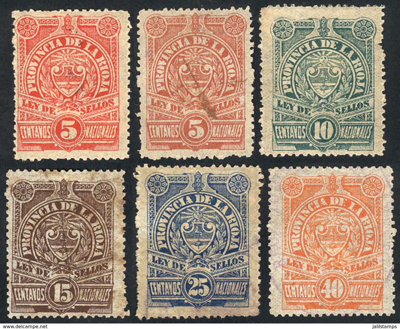 ARGENTINA: PROVINCE OF LA RIOJA: Year 1889, Complete Set Of 5 Values + Color Variety Of 5c., Mint Or Used, Fine To VF Ge - Autres & Non Classés