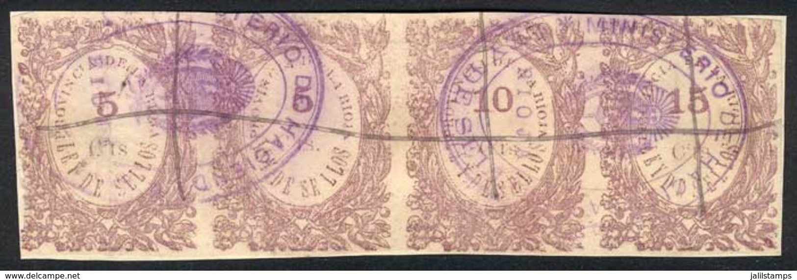 ARGENTINA: PROVINCE OF LA RIOJA: Year 1894, Strip Of 4, Values: 5c. + 5c. + 10c. + 15c., VF Quality, Very Rare! - Sonstige & Ohne Zuordnung