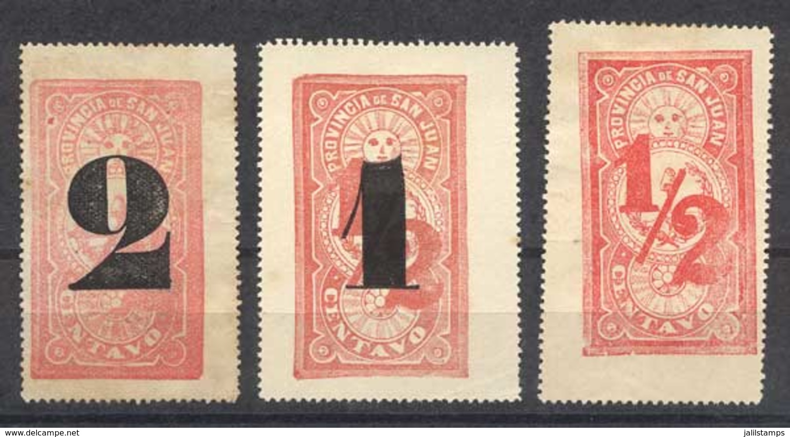 ARGENTINA: PROVINCE OF SAN JUAN: Circa 1890, Set Of 3 Values Of ½c., 1c. And 2c., Very Rare! - Sonstige & Ohne Zuordnung