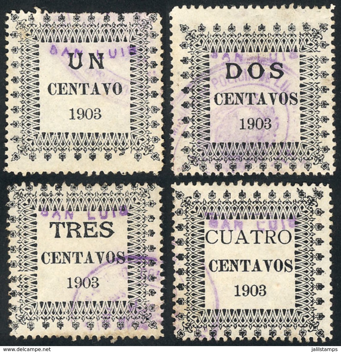 ARGENTINA: PROVINCE OF SAN LUIS: Year 1903, Complete Set Of 4 Used Values, Very Fine Quality, Rare! - Sonstige & Ohne Zuordnung