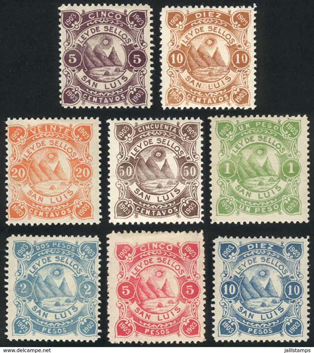 ARGENTINA: PROVINCE OF SAN LUIS: Year 1903, Mountains And Sun, 5c. To 10P., Complete Set Of 8 Values, Unused, VF Quality - Sonstige & Ohne Zuordnung