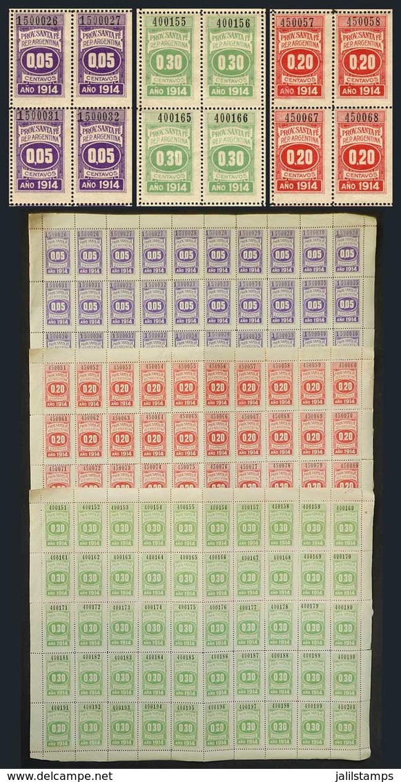 ARGENTINA: Province Of SANTA FE: Year 1914, 5c., 20c. And 30c., COMPLETE SHEETS Of 50 Examples Each, Very Fine Quality! - Sonstige & Ohne Zuordnung