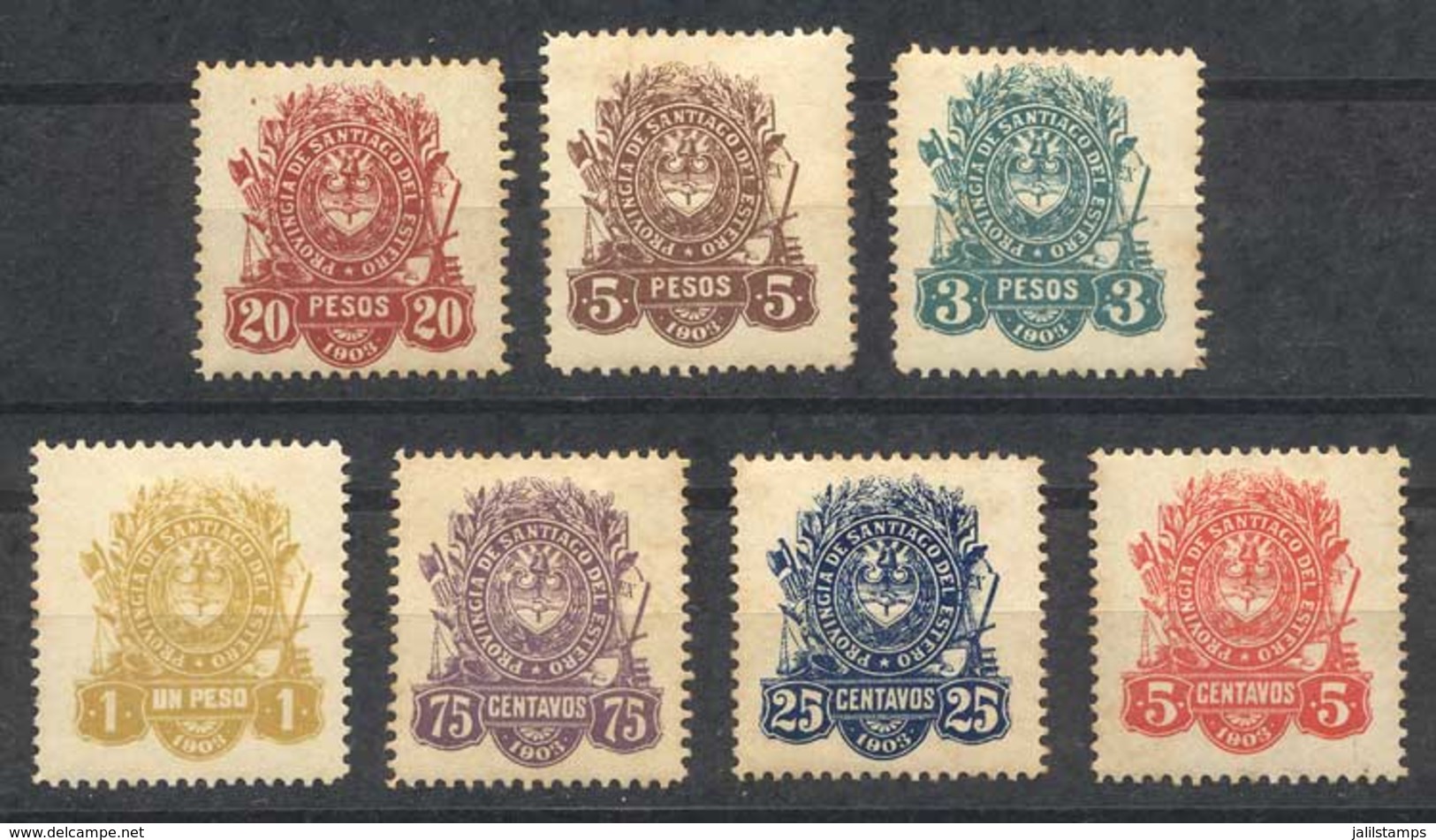 ARGENTINA: PROVINCE OF SANTIAGO DEL ESTERO: Year 1903, Set Of 7 Values (5c. To $20), Mint Original Gum, Fine Quality! - Sonstige & Ohne Zuordnung