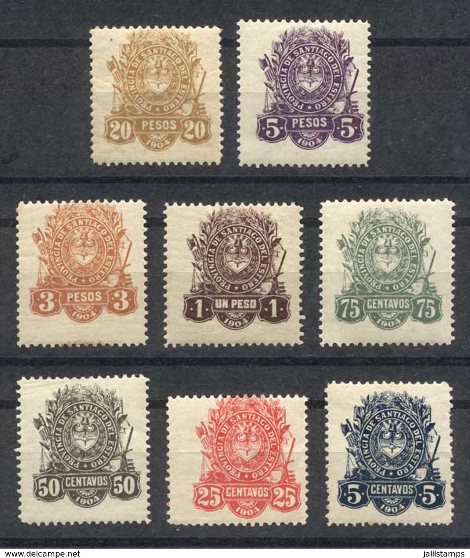 ARGENTINA: PROVINCE OF SANTIAGO DEL ESTERO: Year 1904, Set Of 8 Values (5c. To $20), Mint Original Gum, VF Quality! - Sonstige & Ohne Zuordnung