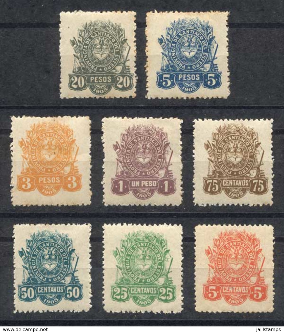 ARGENTINA: PROVINCE OF SANTIAGO DEL ESTERO: Year 1905, Set Of 8 Values (5c. To $20), Mint Original Gum, Fine Quality! - Sonstige & Ohne Zuordnung