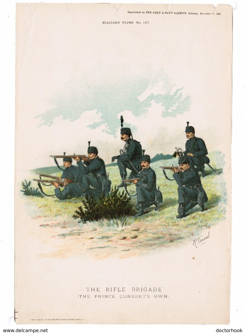 GREAT BRITAIN The Rifle Brigade---"R.Simkin" ORIGINAL PRINT 1895 "Army & Navy Gazette" #107 (PR-4) - Prints & Engravings