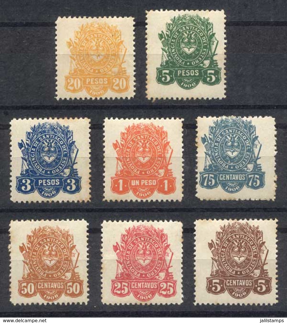 ARGENTINA: PROVINCE OF SANTIAGO DEL ESTERO: Year 1906, Set Of 8 Values (5c. To $20), Mint Original Gum, Fine Quality! - Sonstige & Ohne Zuordnung