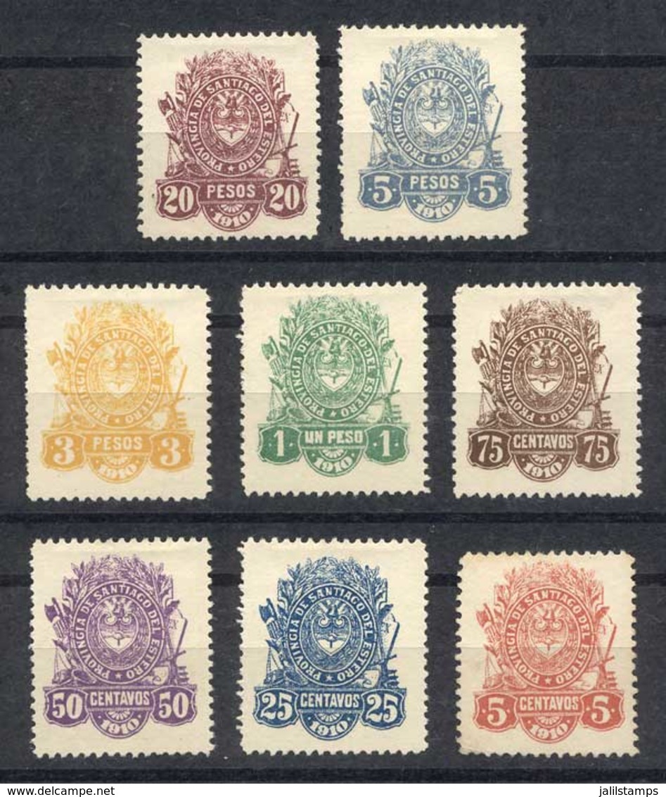 ARGENTINA: PROVINCE OF SANTIAGO DEL ESTERO: Year 1910, Set Of 8 Values (5c. To $20), Mint No Gum, Very Fine Quality! - Sonstige & Ohne Zuordnung