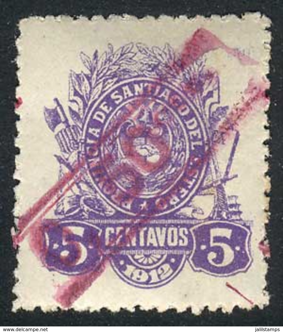 ARGENTINA: PROVINCE OF SANTIAGO DEL ESTERO: Year 1912, PROVISIONAL Stamp 50c. On 5c., Original Gum, Extremely Rare! - Sonstige & Ohne Zuordnung