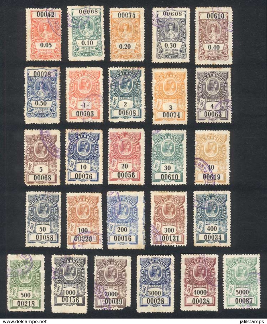 ARGENTINA: PROVINCE OF BUENOS AIRES: Successions, Year 1907, Complete Set Of 26 Revenue Stamps Between 5c. And $5000, Fi - Sonstige & Ohne Zuordnung